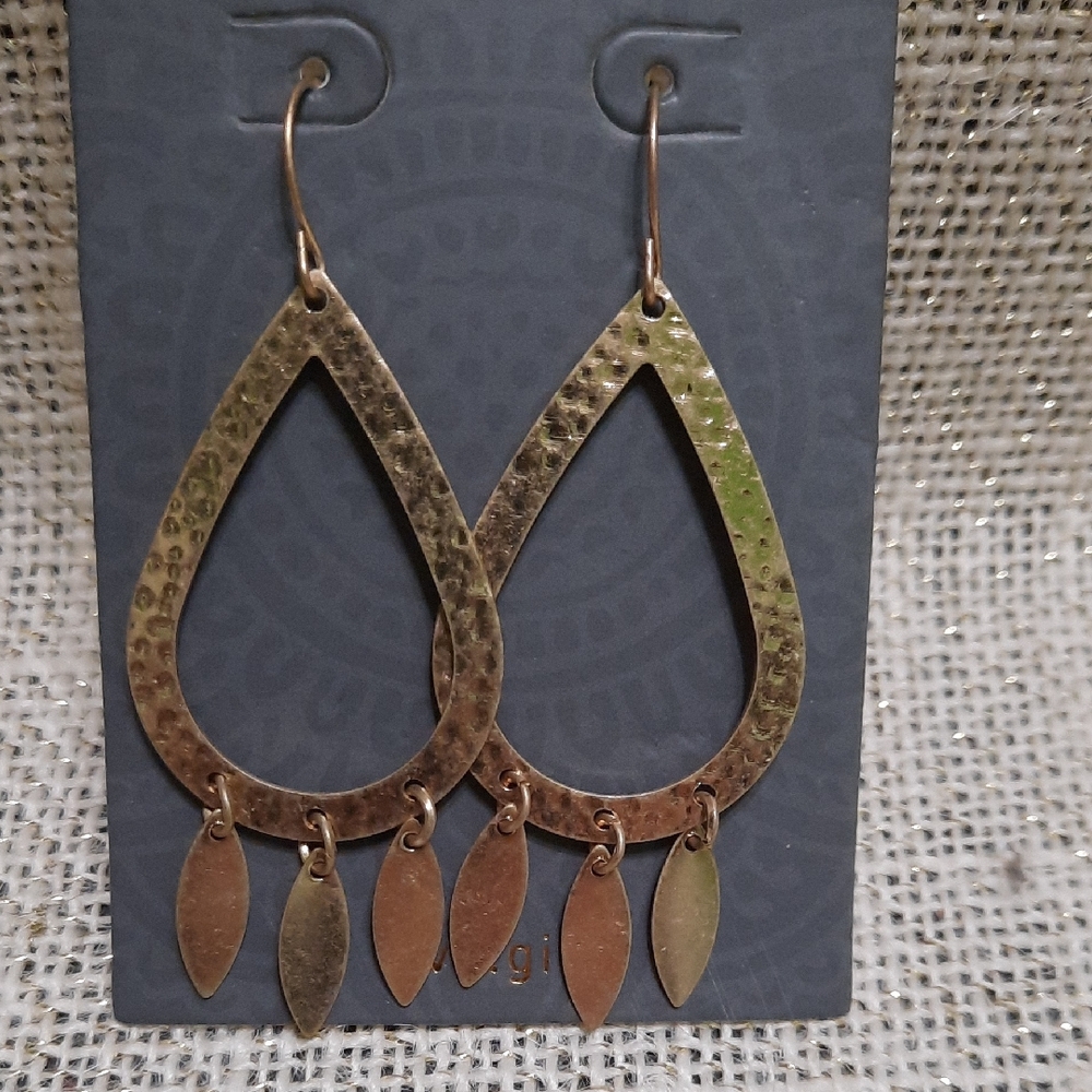 Elegant Gold Tone Hammered Teardrop Earrings